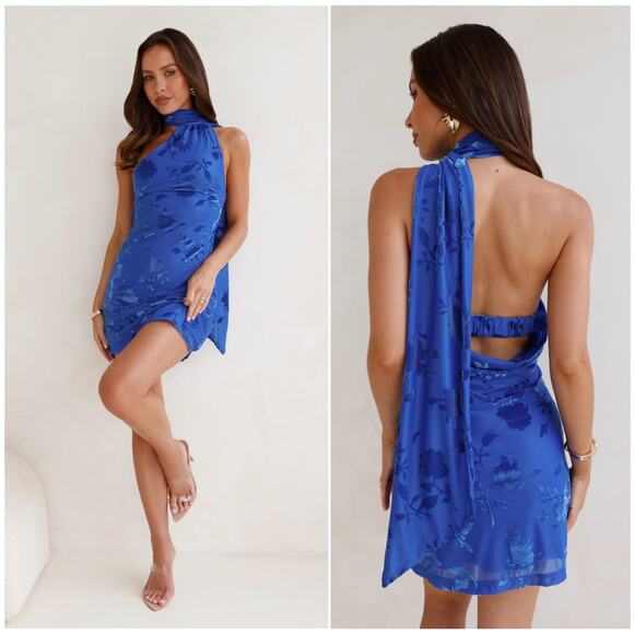 HELLO MOLLY -NWT- Decadent Love Mini Dress Blue Sleeveless Wrap Velvet | XS - Picture 1 of 14